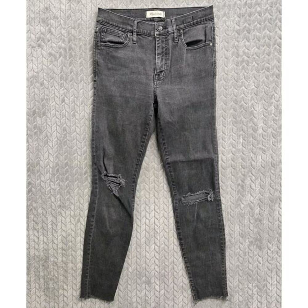 Madewell Jeans Womens Sz 27‎ Black Frayed 9" High Riser Skinny Skinny Distressed